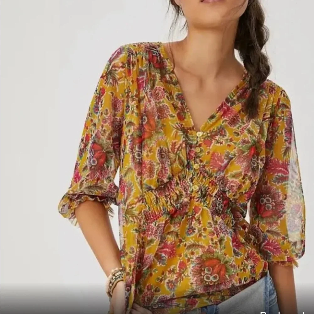 Anthropologie's Gretchen Smocked Tunic Sz Small - Picture 6 of 6